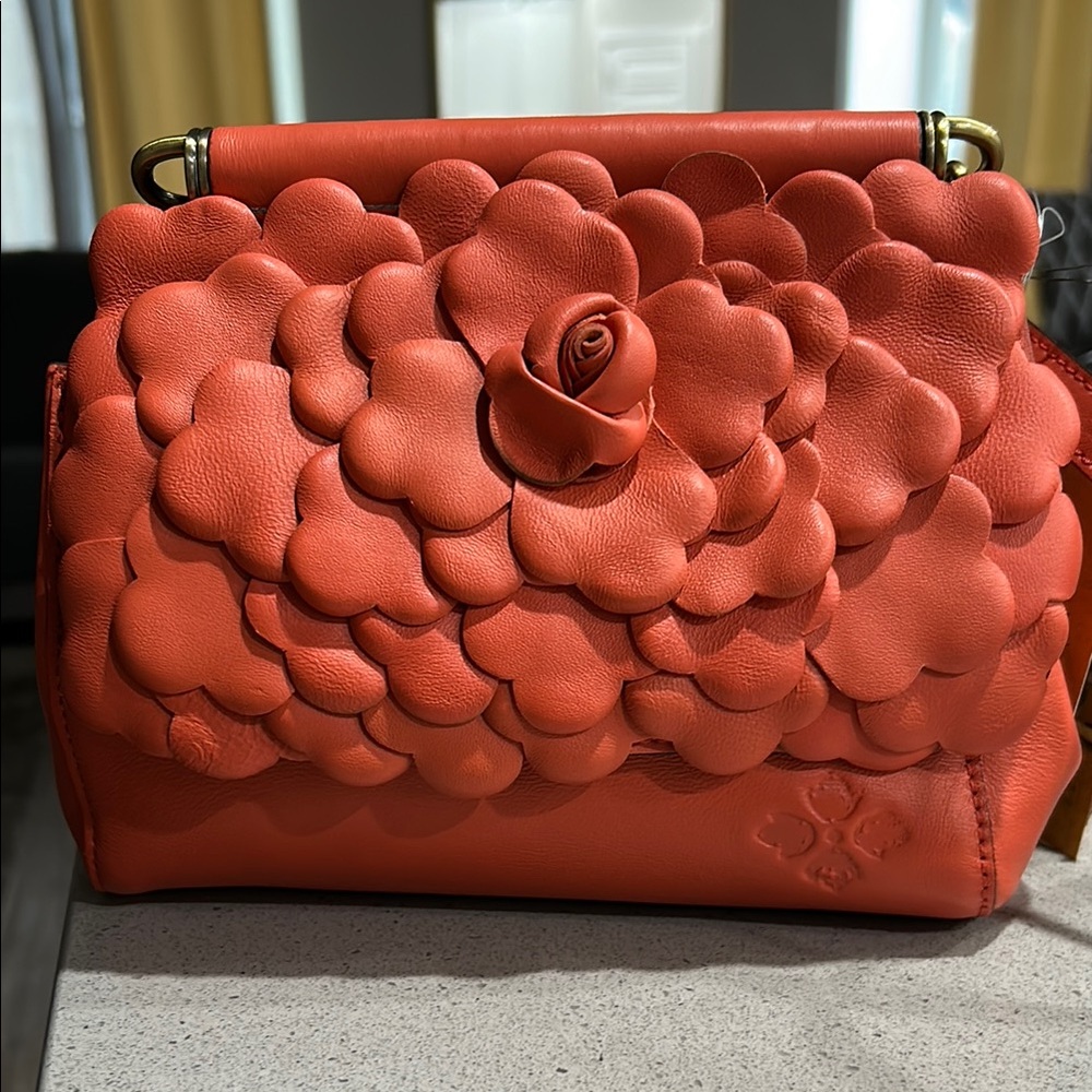 Floral Embellished Orange Handbag